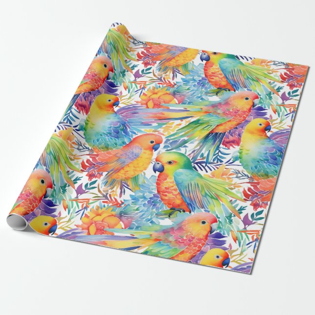 Neonl budgies pattern wrapping paper (Unrolled)