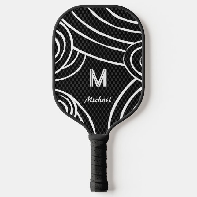 NeonLine 1 Black Editable Name & Initials Pickleball Paddle (Front)
