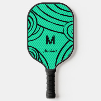NeonLine 1 Blue-Green Editable Name & Initials Pickleball Paddle