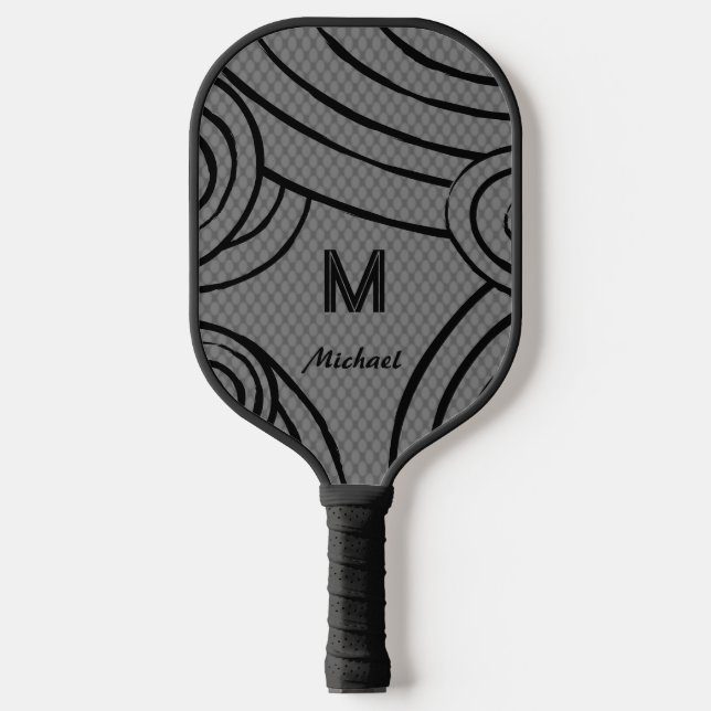 NeonLine 1 Grey Editable Name & Initials Pickleball Paddle (Front)