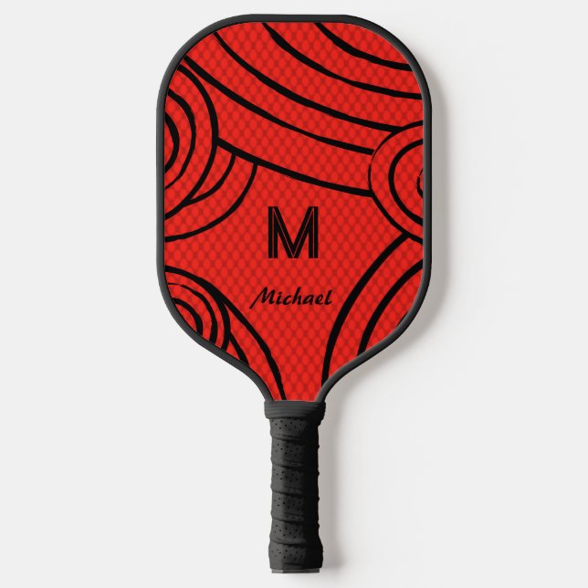 NeonLine 1 Red Editable Name & Initials Pickleball Paddle (Front)