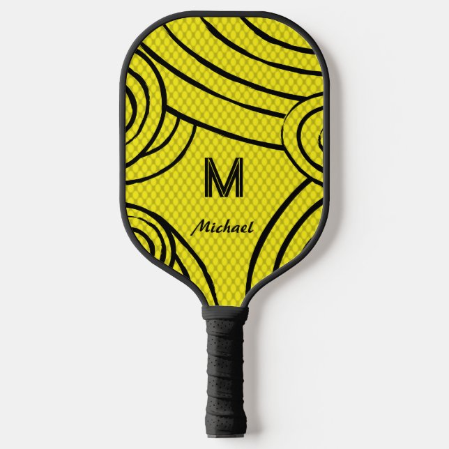 NeonLine 1 Yellow Editable Name & Initials Pickleball Paddle (Front)