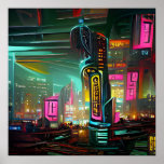 Neonoir Cyberpunk Abstract Neon Light City Poster<br><div class="desc">An abstract city view in cyberpunkish neonoir Art Deco style with a lot of neon lights. Is it a bar? is it a hall where people are waiting for the next ship to departure to Mars? The fun thing is that this image is AI-generated. The future is here and the...</div>