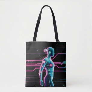 NeonPulse Cyborg Run Tote Bag