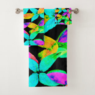 Neonscape Leaf Pattern Bath Towel Set