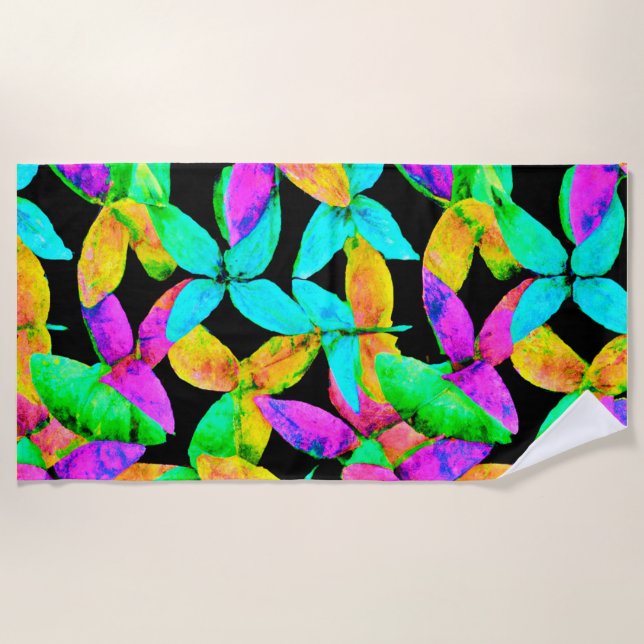 Neonscape Leaf Pattern Beach Towel (Front)