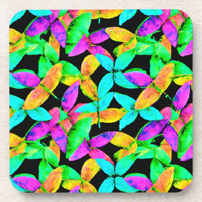 Neonscape Leaf Pattern Coaster (Front)