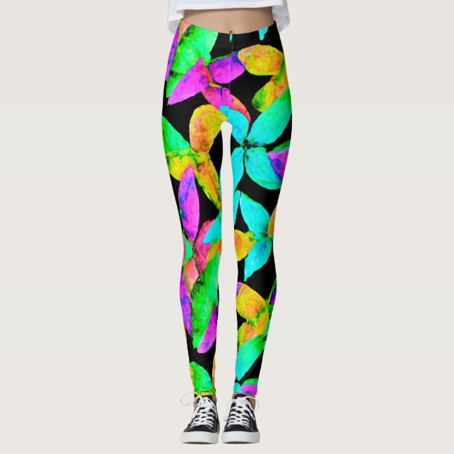 Neonscape Leaf Pattern Leggings (Front)