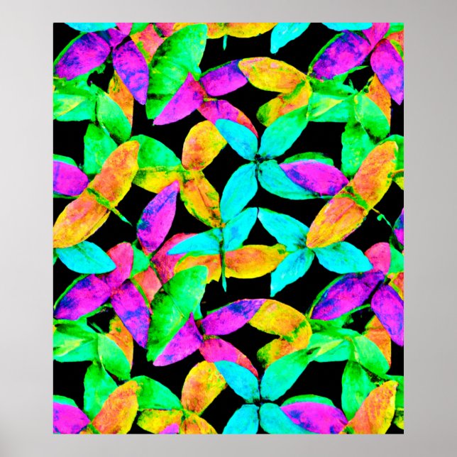 Neonscape Leaf Pattern Poster (Front)