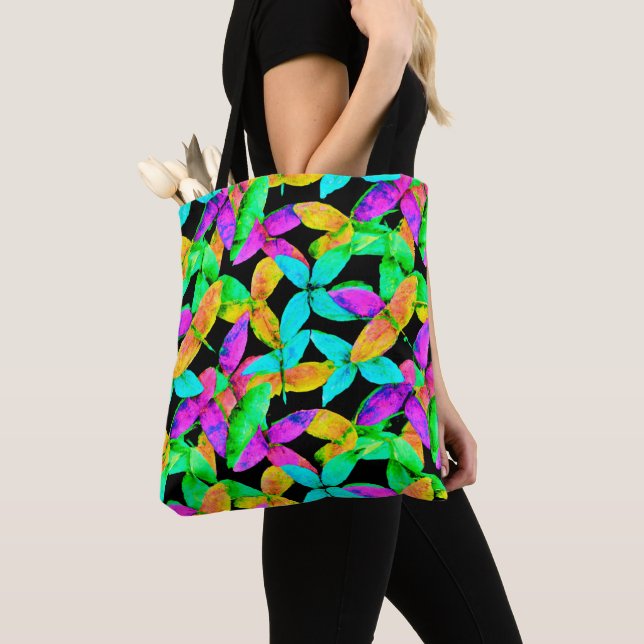 Neonscape Leaf Pattern Tote Bag (Close Up)