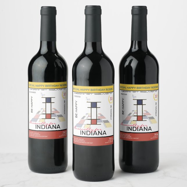 Neoplasticism Abstract Art Monogram. Letter I Wine Label (Bottles)