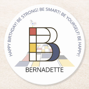 Neoplasticism Art Cool Monogram. Letter B Round Paper Coaster