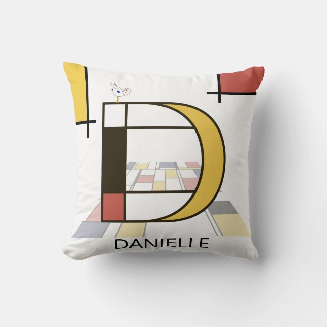 Neoplasticism Art Cool Monogram. Letter D Cushion (Front)