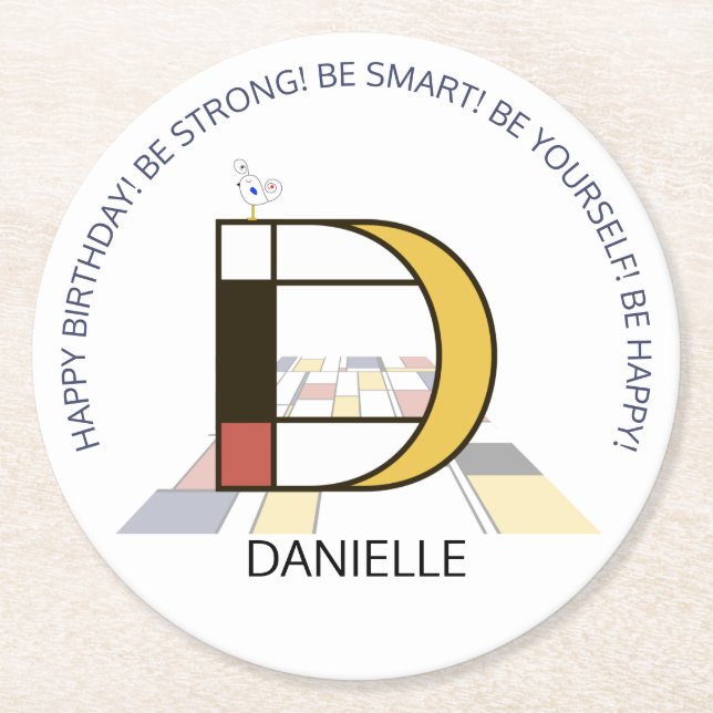 Neoplasticism Art Cool Monogram. Letter D Round Paper Coaster (Front)