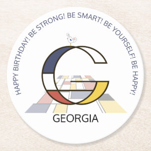 Neoplasticism Art Cool Monogram. Letter G Round Paper Coaster