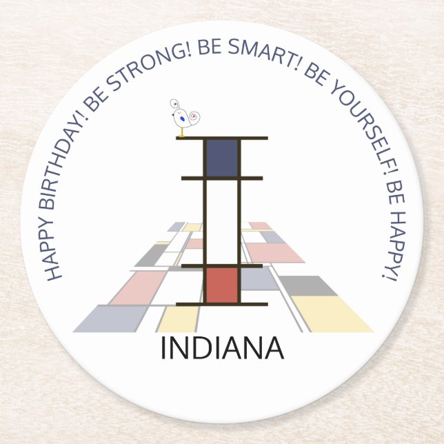 Neoplasticism Art Cool Monogram. Letter I Round Paper Coaster (Front)