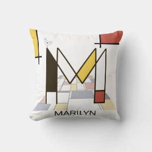 Neoplasticism Art Cool Monogram. Letter M Cushion