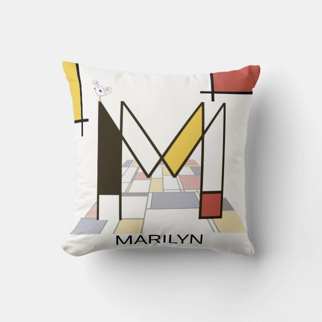 Neoplasticism Art Cool Monogram. Letter M Cushion (Front)