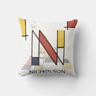 Neoplasticism Art Cool Monogram. Letter N Cushion
