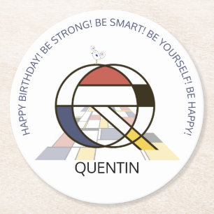 Neoplasticism Art Cool Monogram. Letter Q Round Paper Coaster