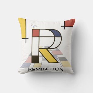 Neoplasticism Art Cool Monogram. Letter R Cushion