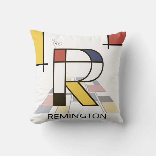 Neoplasticism Art Cool Monogram. Letter R Cushion (Front)