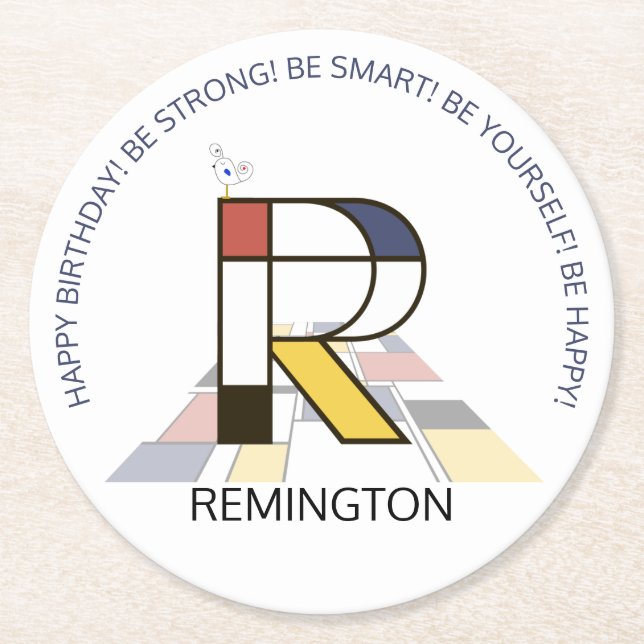 Neoplasticism Art Cool Monogram. Letter R Round Paper Coaster (Front)