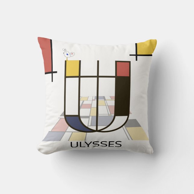 Neoplasticism Art Cool Monogram. Letter U Cushion (Front)
