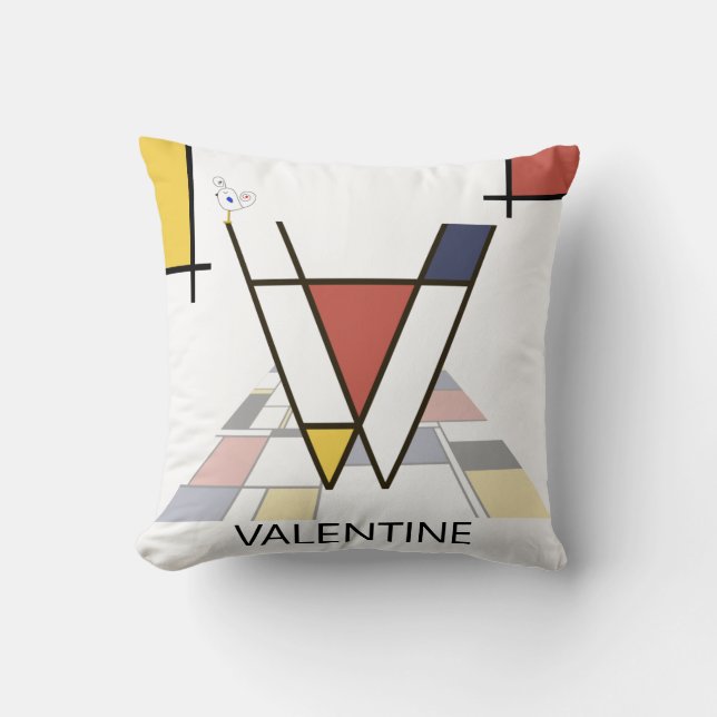 Neoplasticism Art Cool Monogram. Letter V Cushion (Front)