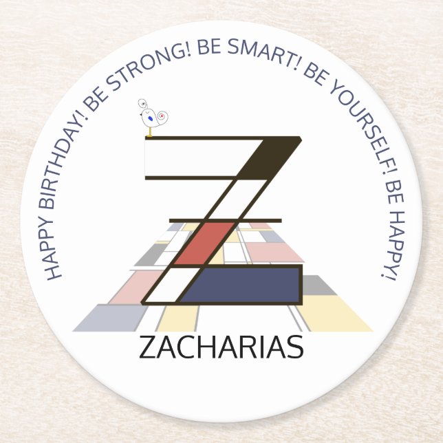 Neoplasticism Art Cool Monogram. Letter Z Round Paper Coaster (Front)