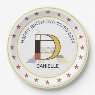 Neoplasticism Art Elegant Monogram. Letter D Paper Plate