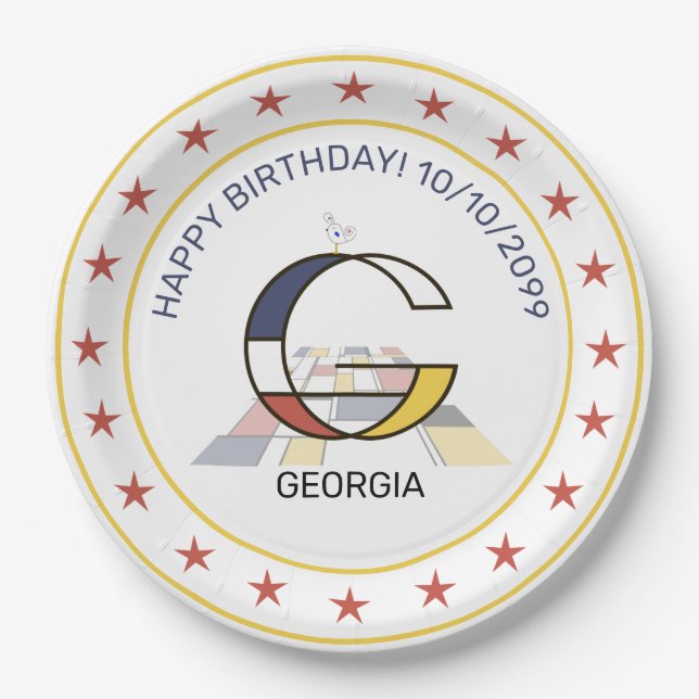 Neoplasticism Art Elegant Monogram. Letter G Paper Plate (Front)