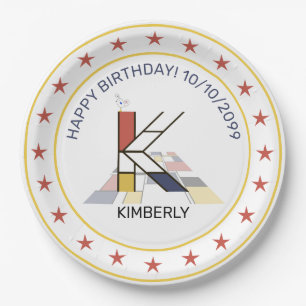 Neoplasticism Art Elegant Monogram. Letter K Paper Plate