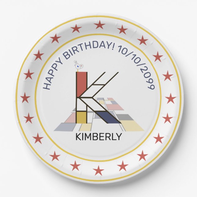 Neoplasticism Art Elegant Monogram. Letter K Paper Plate (Front)