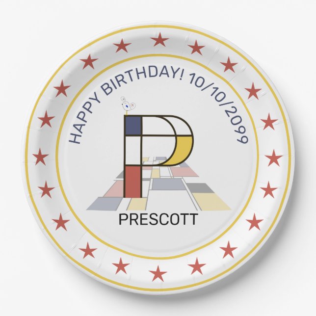 Neoplasticism Art Elegant Monogram. Letter P Paper Plate (Front)