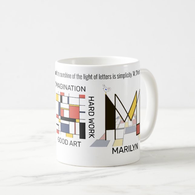 Neoplasticism Art Stylish Monogram. Letter M Coffee Mug (Front Right)