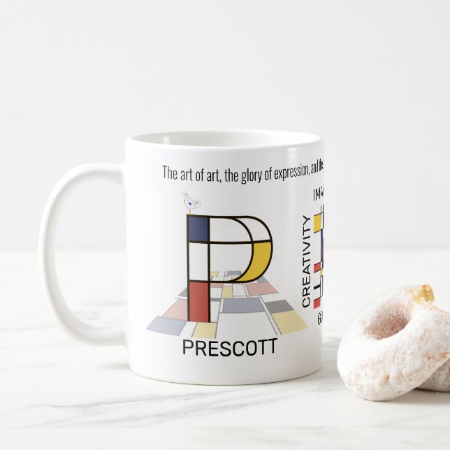 Neoplasticism Art Stylish Monogram. Letter P Coffee Mug (With Donut)