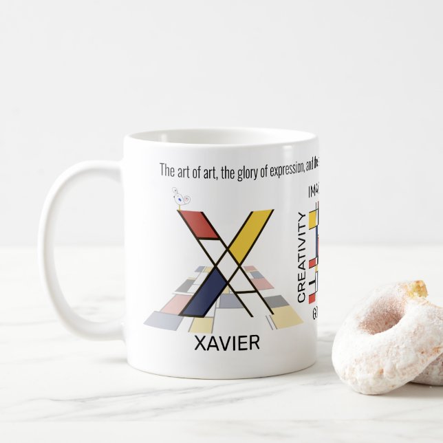 Neoplasticism Art Stylish Monogram. Letter X Coffee Mug (With Donut)