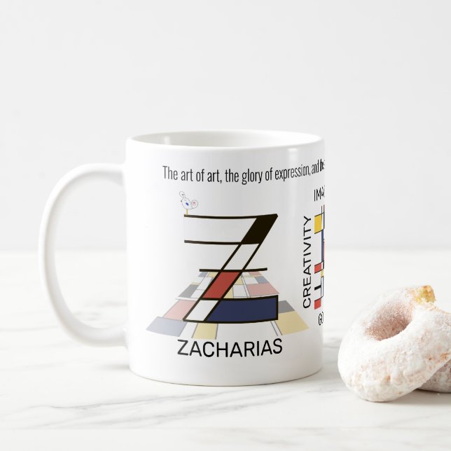 Neoplasticism Art Stylish Monogram. Letter Z Coffee Mug (With Donut)