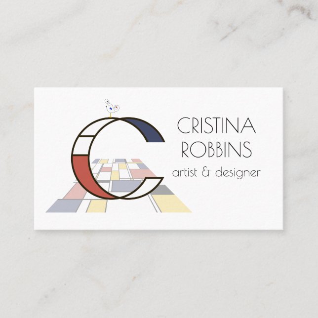 Neoplasticism style art monogram. Letter С Business Card (Front)