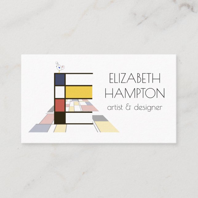 Neoplasticism style art monogram. Letter E Business Card (Front)
