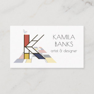 Neoplasticism style art monogram. Letter K Business Card
