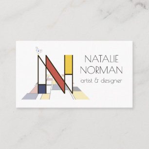 Neoplasticism style art monogram. Letter N Business Card