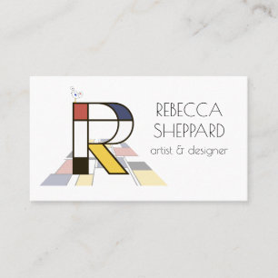Neoplasticism style art monogram. Letter R Business Card