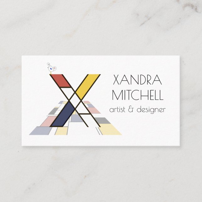Neoplasticism style art monogram. Letter X Business Card (Front)