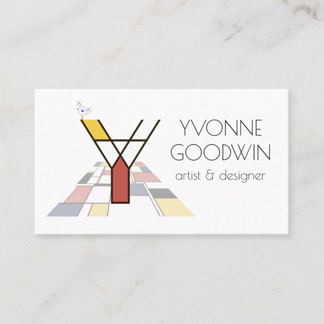 Neoplasticism style art monogram. Letter Y Business Card (Front)