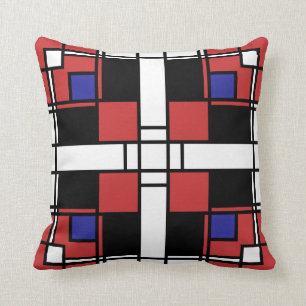 Neoplasticism symmetrical pattern in crimson red cushion