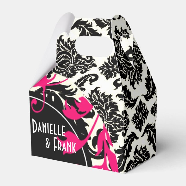 Neopolitan Damask Paisley | fuschia black white Favour Box (Front Side)