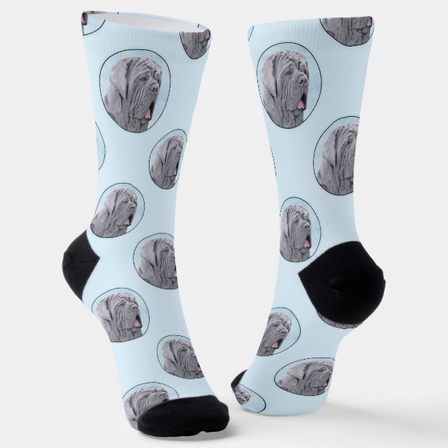 Neopolitan Mastiff Painting Grey Original Dog Art Socks (Angled)