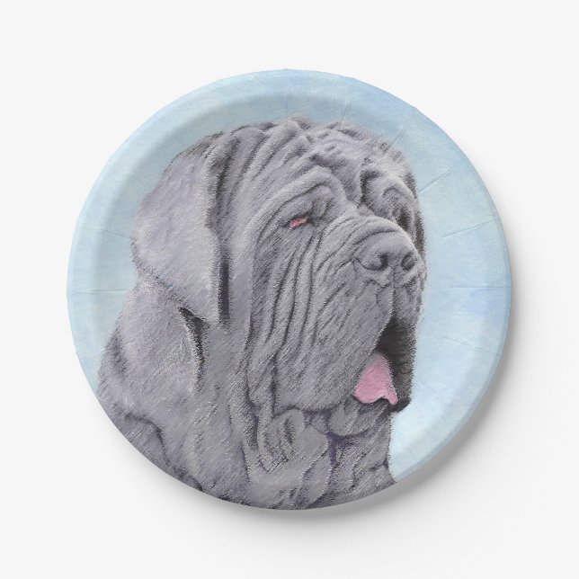 Neopolitan Mastiff Painting - Original Dog Art Paper Plate (Front)